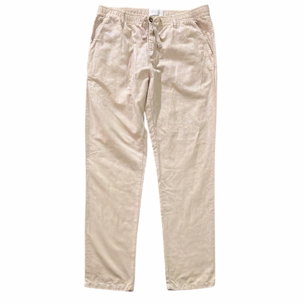 AZULU Columbia‎ Men Sz 36x33 Linen Cotton Drawstring Tan Straight 4 Pocket Pants